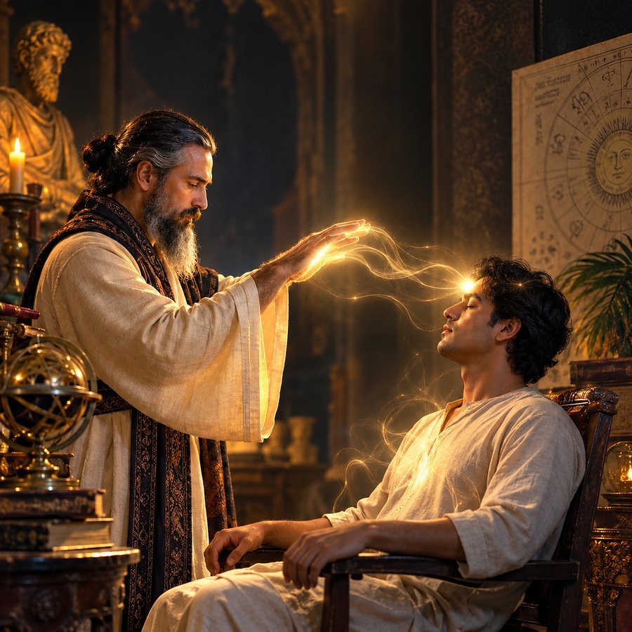 Mesmerism practitioner guiding a client into a deep, receptive state